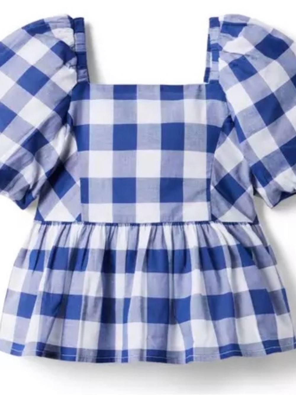 Janie and Jack Blue and White Gingham Puff Sleeve Blouse Size 10